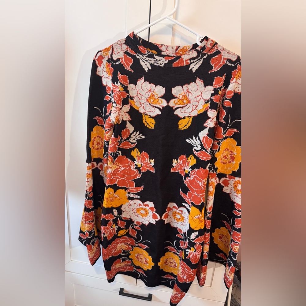Flying Tomato Black Floral Mini Dress with Red and Mustard Flowers
